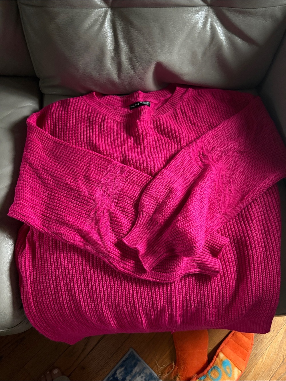 SHEIN Hot Pink Ribbed Crew Neck Sweater